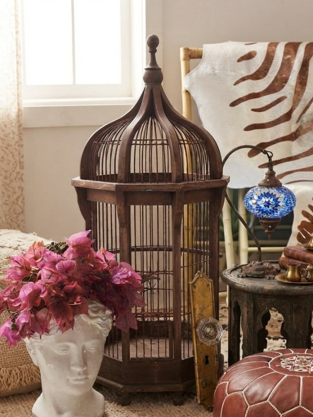 Victorian style bird cage wood metal